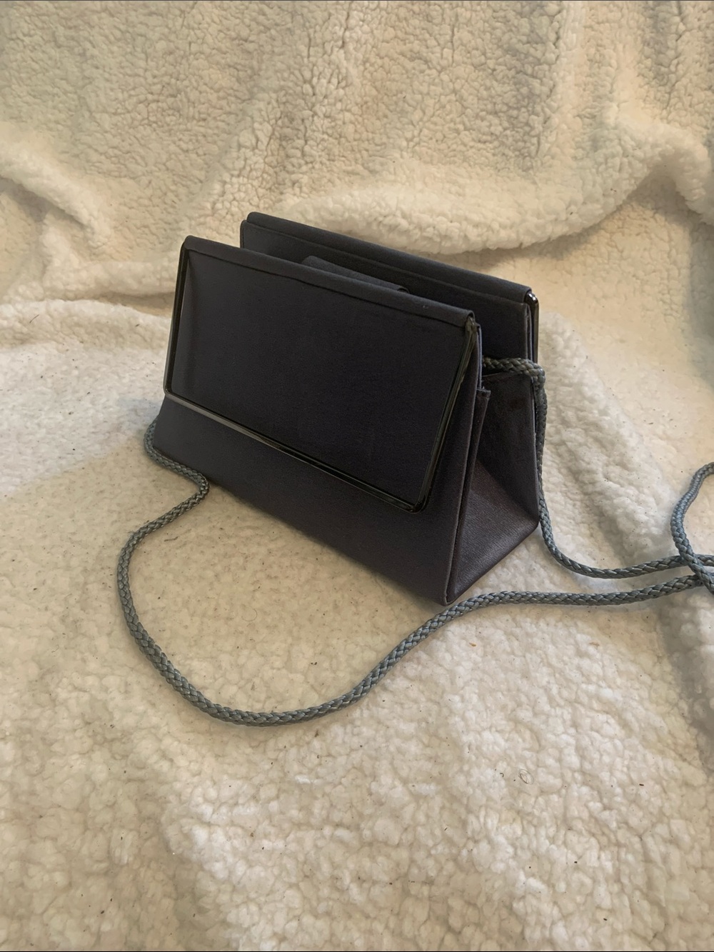 bill blass pewter metallic evening clutch with braided strap - Picture 8 of 8